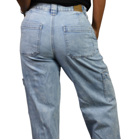 American Eagle High Waist Baggy Jeans Blue Wide Cargo Light Wash Cotton Blend 0 - Picture 4 of 16